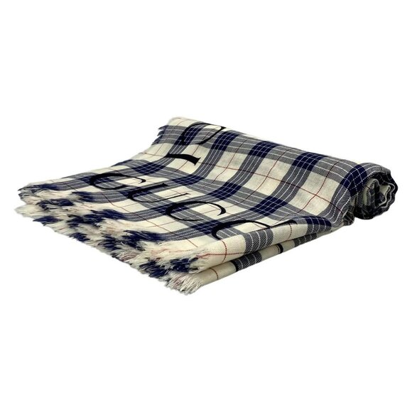 Auth GUCCI - Navy White Bordeaux Wool Scarf - Picture 1 of 10